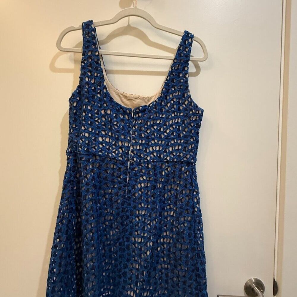 French Connection Wilma Blue Crochet Knit Mini Dress Size 6 Summer Boho - Picture 10 of 13